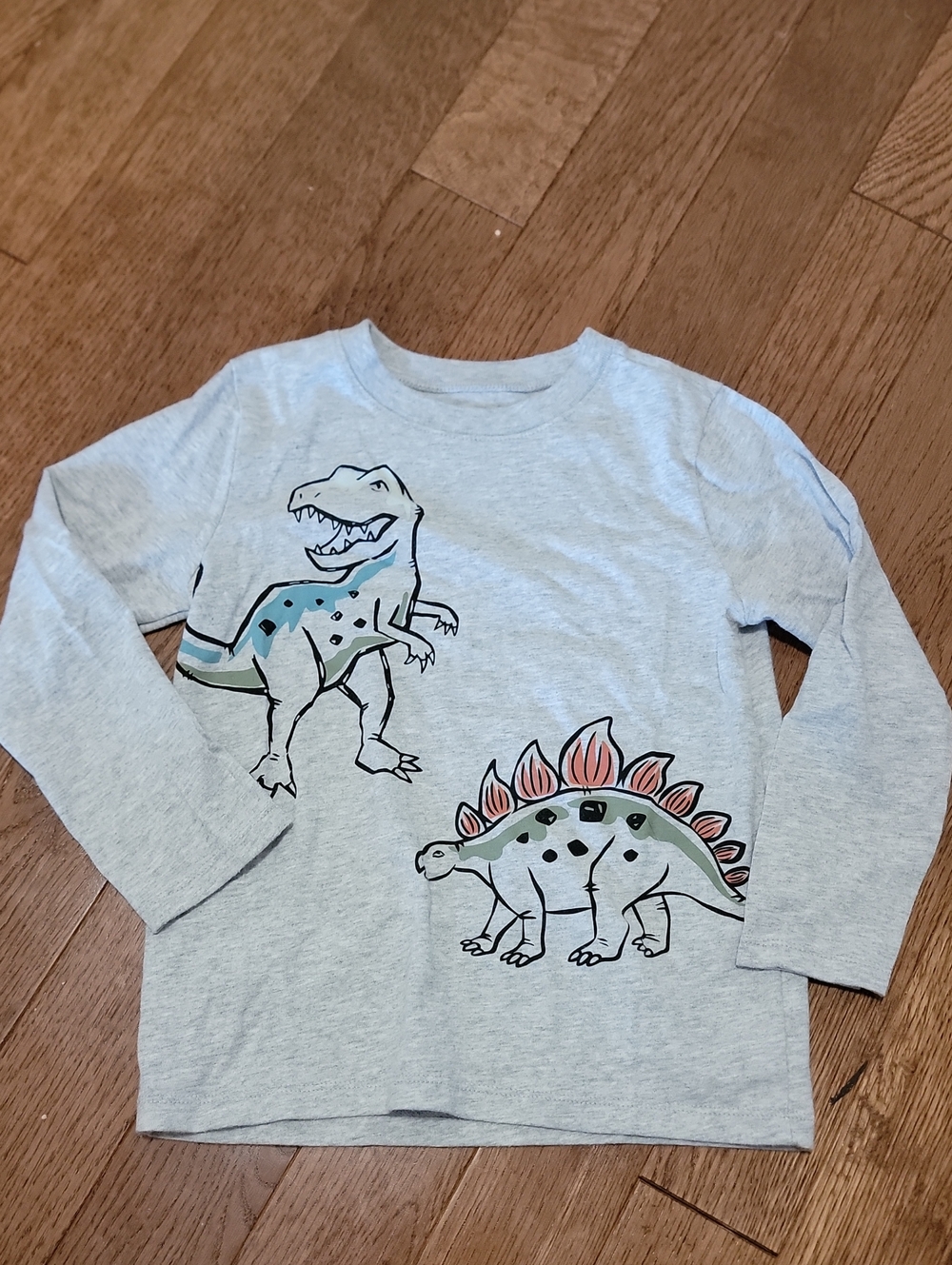 Garanimals Light Gray Long Sleeve Dinosaur Tee with Blue-Green and Coral Accents